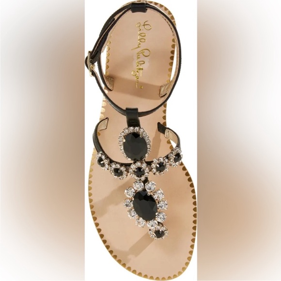 Lilly Pulitzer Kate Sandals size 6.5 Black Rhinestone - Picture 1 of 7